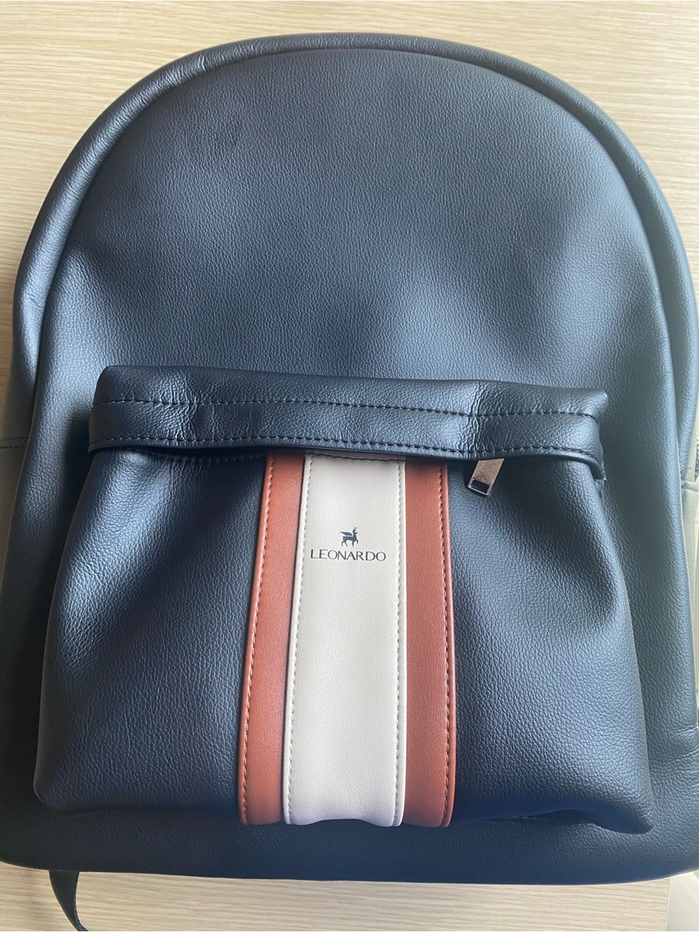 Leonardo Black Backpack with Brown and Cream Center Stripe